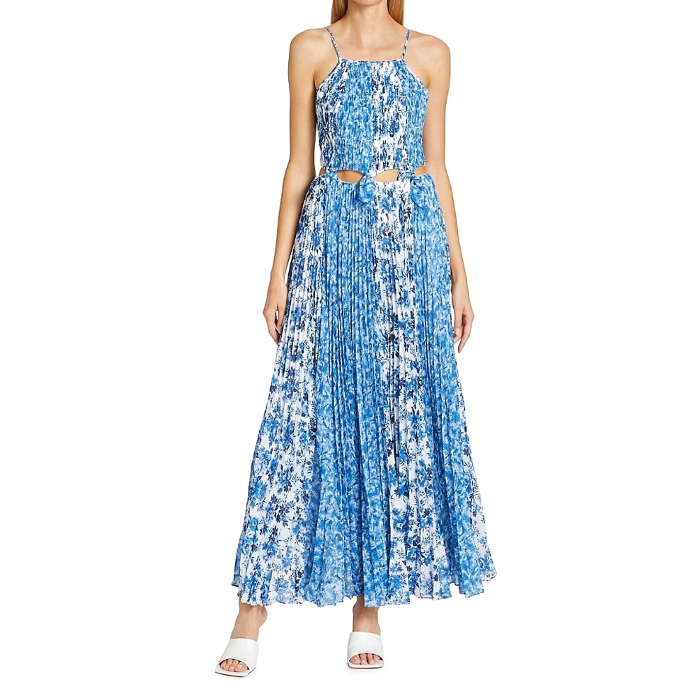 AMUR Holland Bow Tie Cut Out Patchwork Floral Maxi Dress